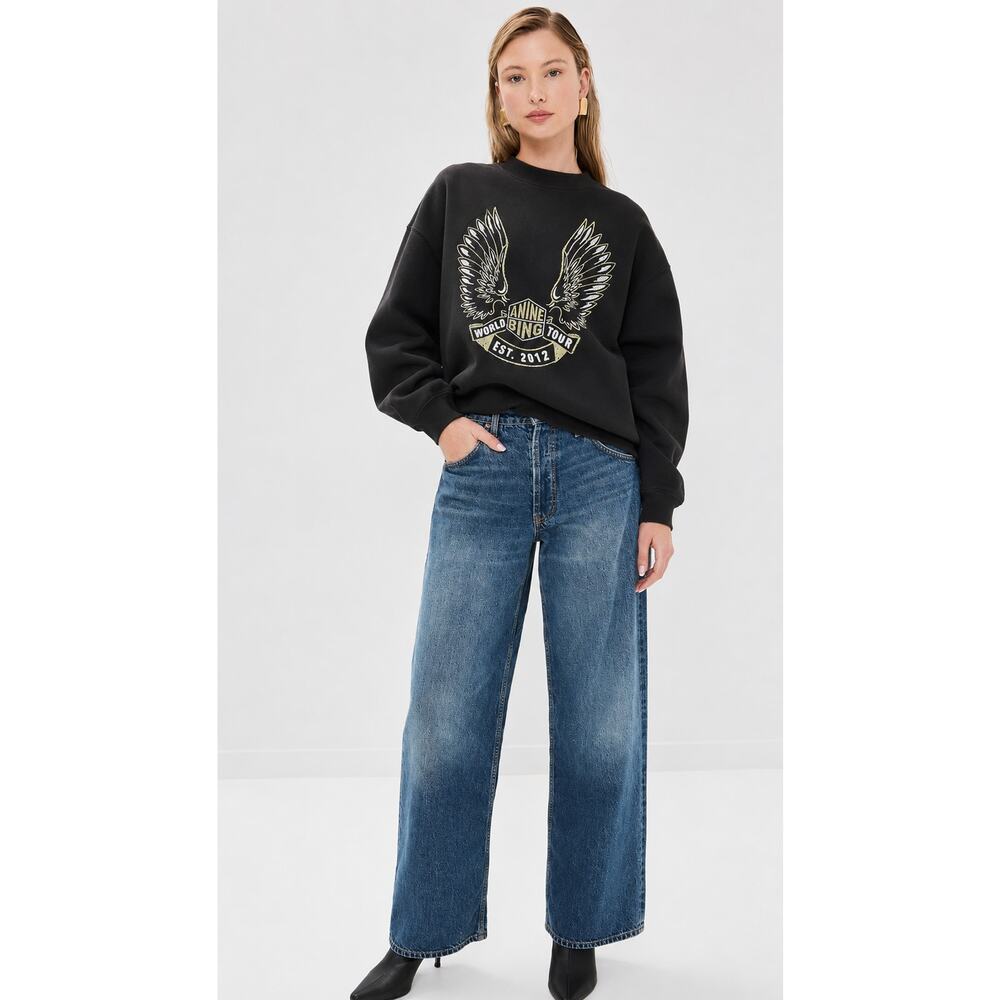 NWOT Anine Bing Kenny Gold Wings Crew Neck Graphic Sweatshirt Black Size Medium
